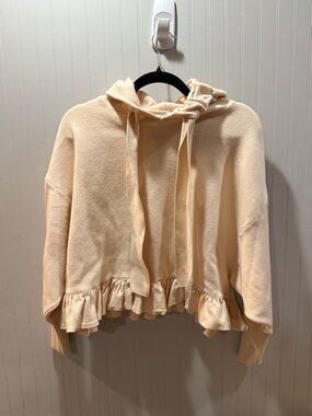 Zara Cream Ruffle-Hem Hooded Sweatshirt